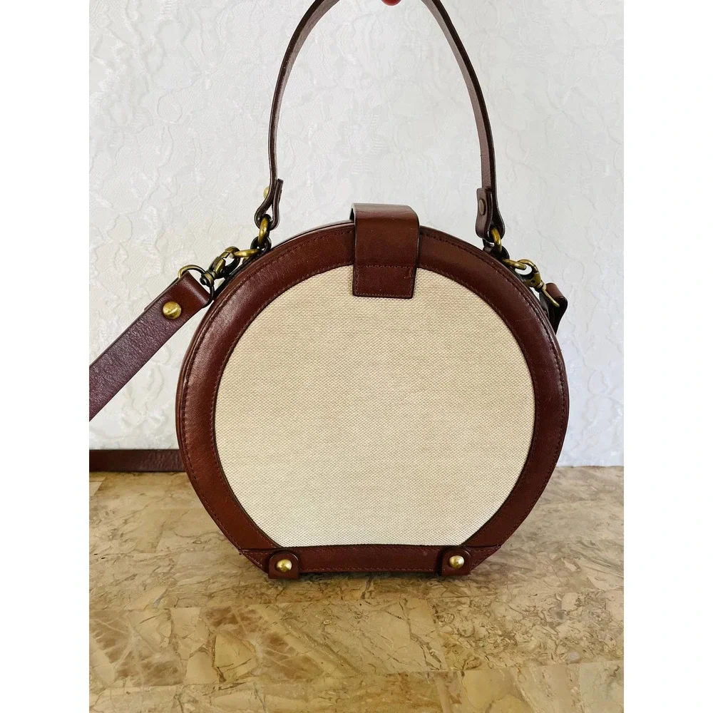 Vtg Etienne Aigner tweed natural/brown round/circle handbag/crossbody/ - Picture 2 of 9